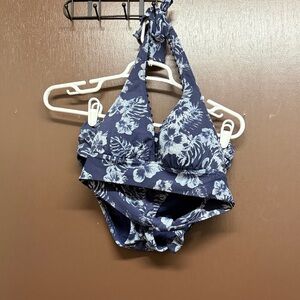 Tommy Bahama Navy and White Floral Bikini Top
